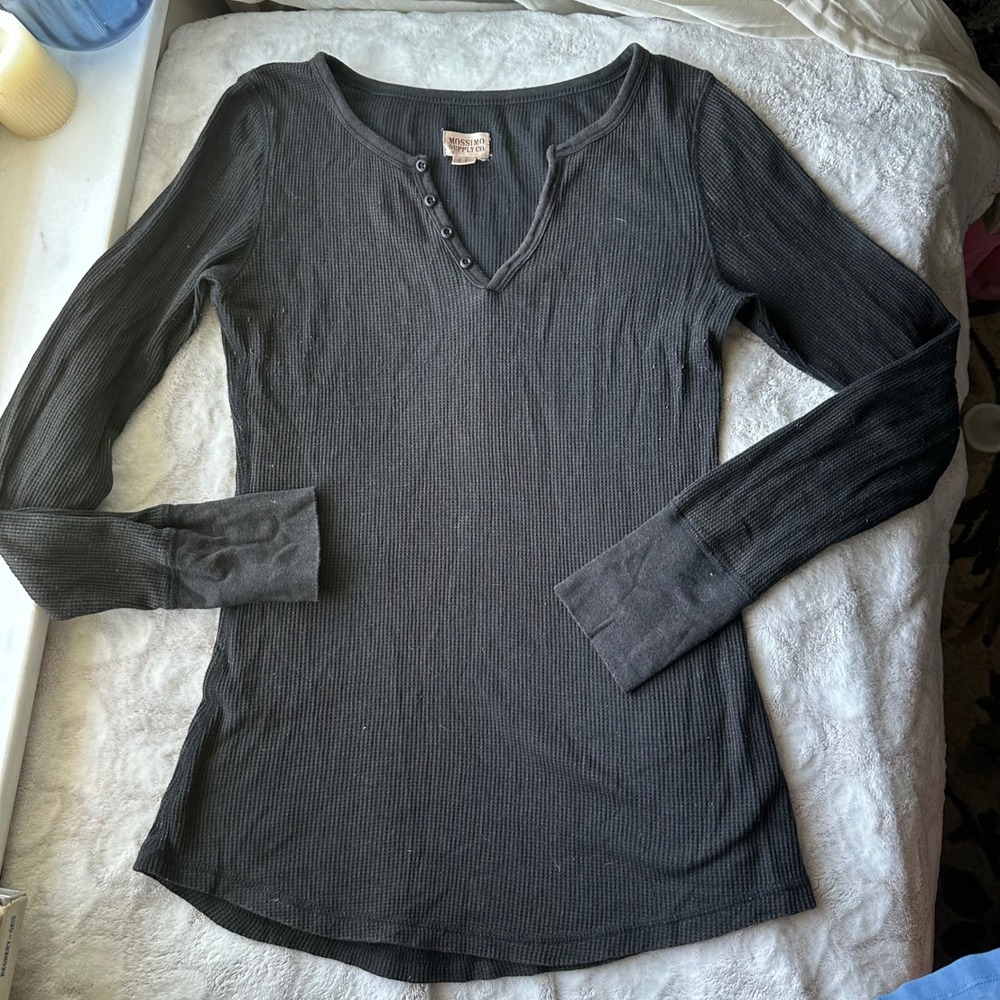 Y2K Black Waffle Henley Long Sleeve